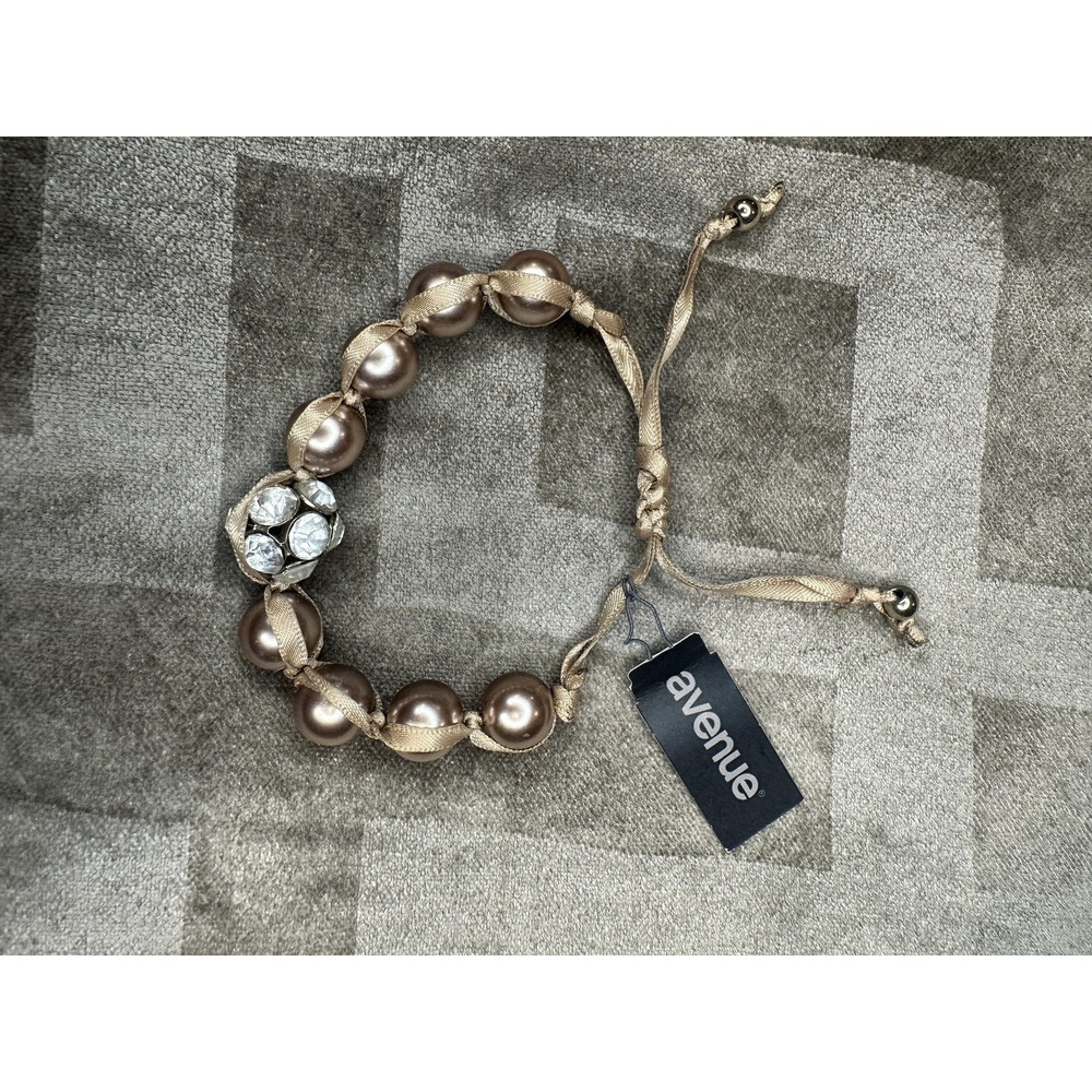 Avenue Bracelet Womens Adjustable Champagne Faux‎ Pearl Gold Ribbon Crystal